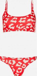 RED LEOPARD SCOOP NECK BIKINI SWIMSUIT